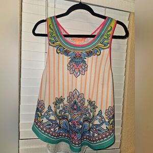 peach puff sleeveless blouse with lace back sz M